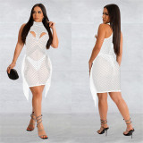 Solid Color Mesh Hot Drill Mini Dress BY-6353