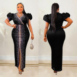Hot Drill Bubble Sleeve Maxi Dress  BY-6500