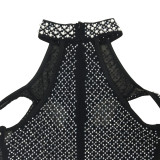 Solid Color Mesh Hot Drill Mini Dress BY-6353