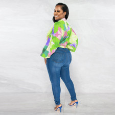 Bat Sleeve Lapel Neck Print Shirt YF-10543