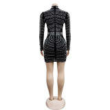 Mesh Hot Drill See Through Mini Dress BY-6385