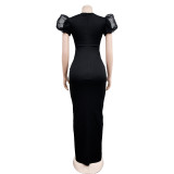 Hot Drill Bubble Sleeve Maxi Dress  BY-6500