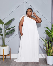 Plus Size Solid One Shoulder Sleeveless Loose Maxi Dress WAF-77465