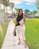 Sexy Knit Color Block Long Dress TK-6295