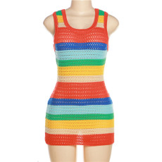 Sexy Knitted Contrast Slim Fit Sleeveless Dress XEF-W23D30401