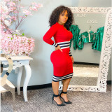 Fashion Color Block Zipper Midi Dress LUO-6640