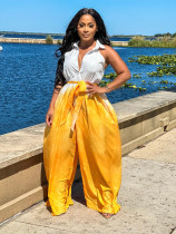 Fashion Print Lapel Neck Jumpsuit MXDF-6125