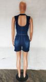 Fashion Slim Denim Backless Romper LX-6959