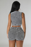 Sleeveless Stripe Zipper Two Piece Shorts Set YD-8752