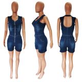 Fashion Slim Denim Backless Romper LX-6959