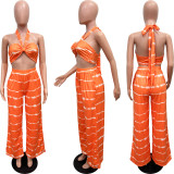 Sexy Stripe Print Halter Tops And Loose Pants Two Piece Set BGN-298