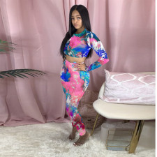 Tie Dye Print Long Sleeve Pants Sport Two Piece Set LUO-4026