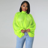 Shawl Laced Up Chiffon Bat Sleeve Top YF-10512