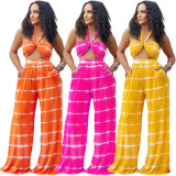 Sexy Stripe Print Halter Tops And Loose Pants Two Piece Set BGN-298