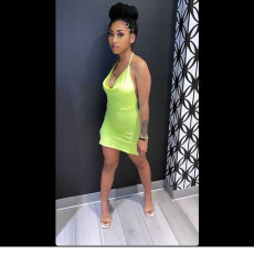 Solid Color Sexy Halter Mini Dress LUO-6655