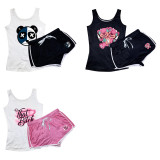 Cartoon Pattern Printed Suspender Shorts Set SHD-9417