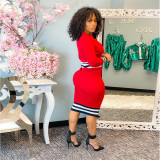 Fashion Color Block Zipper Midi Dress LUO-6640