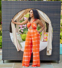 Sexy Stripe Print Halter Tops And Loose Pants Two Piece Set BGN-298