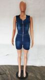 Fashion Slim Denim Backless Romper LX-6959