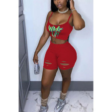 Plus Size Letter Print Casual Print Two Piece Shorts Set LUO-4014