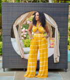 Sexy Stripe Print Halter Tops And Loose Pants Two Piece Set BGN-298
