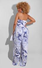 Wrap Chest Marble Print Wide Leg Jumpsuit OY-6512