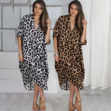 Leopard Print Half Sleeve Loose Midi Dress GDNY-2231