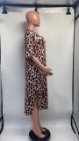 Leopard Print Half Sleeve Loose Midi Dress GDNY-2231