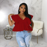Fashion Petal Sleeve Backless Tie Up Tops YF-10545
