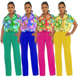 Print Shirts And Straight Pants Two Piece Set YF-10538