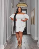 Plus Size Solid Color One Shoulder Two Piece Shorts Set NK-8627