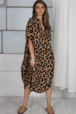 Leopard Print Half Sleeve Loose Midi Dress GDNY-2231
