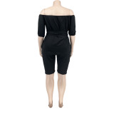 Plus Size Solid Color One Shoulder Two Piece Shorts Set NK-8627