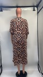 Leopard Print Half Sleeve Loose Midi Dress GDNY-2231