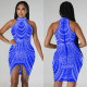 Hot Drill Sleeveless Halter Tassel Mini Dress  BY-6377
