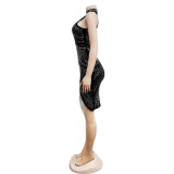 Hot Drill Sleeveless Halter Tassel Mini Dress  BY-6377
