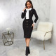 Solid Long Sleeve White Collar Midi Dress SMR-11910
