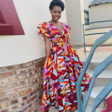 Geometric Print Bandage Tops And Slit Skirt Two Piece Set NY-10513