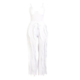 Sexy Solid Sling Tops And Tassel Pants Two Piece Set AIL-246