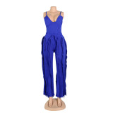 Sexy Solid Sling Tops And Tassel Pants Two Piece Set AIL-246