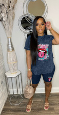 Casual Print Sport Short Sleeve Two Piece Short Set WAF-7590320