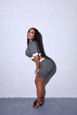 Houndstooth Print Short Sleeve Skirt Two Piece Set ME-8397