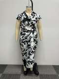 Plus Size Casual Print Short Sleeve Loose Bandage Dress NY-10517