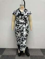 Plus Size Casual Print Short Sleeve Loose Bandage Dress NY-10517