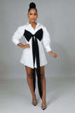 Long Sleeve Color Block Shirt Dress XMY-9437