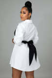 Long Sleeve Color Block Shirt Dress XMY-9437