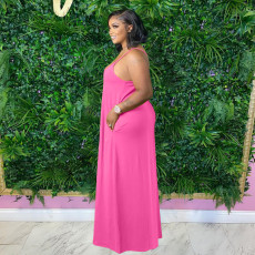 Plus Size Solid Color Sling Loose Maxi Dress WAF-77609