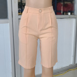 Solid Long Sleeve Blazer Coat And Shorts Two Piece Set AIL-245