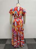 Geometric Print Bandage Tops And Slit Skirt Two Piece Set NY-10513