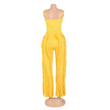 Sexy Solid Sling Tops And Tassel Pants Two Piece Set AIL-246